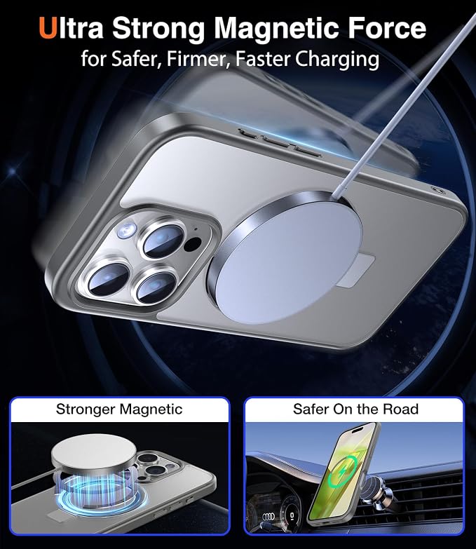 Chicfun 3-in-1 [Magnetic+Kickstand+Ring Holder] for iPhone 16 Pro Case with Stand Ring Holder， Compatible with MagSafe, Military Shockproof Kickstand Phone Case iPhone 16 Pro Cover Grey