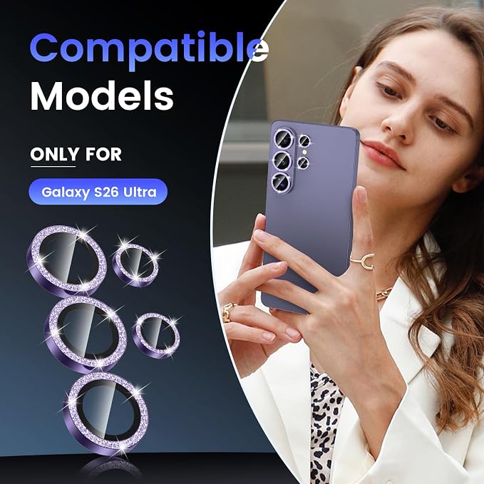 Tensea (3+2PCS Compatible with Samsung Galaxy S26 Ultra Camera Lens Protector, 9H Tempered Glass Camera Cover Screen Protector Metal Individual Ring [Installation Tray][Case Friendly]