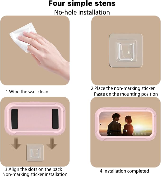 360° Rotatable Retractable Adjustable Shower Phone Case Holder,Anti-fog HD & sensitive screen ,Wall Mounted Phone Holder for Bathroom Mirror Bathtub Kitchen,Shower Accessories for 4-7" Phones (pink)