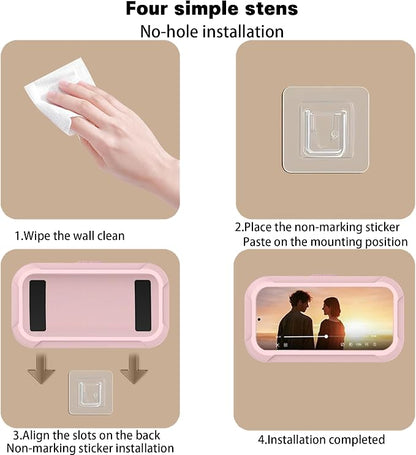 360° Rotatable Retractable Adjustable Shower Phone Case Holder,Anti-fog HD & sensitive screen ,Wall Mounted Phone Holder for Bathroom Mirror Bathtub Kitchen,Shower Accessories for 4-7" Phones (pink)