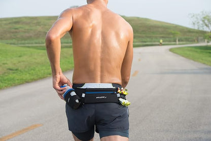 Fitletic Hydration Running Belt With 12oz Quick Flow Water Bottle For Men & Women –Race Belt, Gel Holder & Bib Toggles Patented Bounce Free Design, Water Resistant Fits All Phones –Fully Loaded