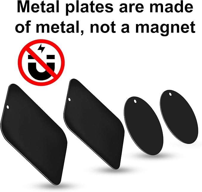 Great 1 Universal Metal Plates with 3M Adhesive for All Magnetic Car Mounts, Cell Phone, Tablet Holder, Cradle-Less, Air Vent Mount, 6 Rectangular, 6 Round, Black (Not a Magnet)