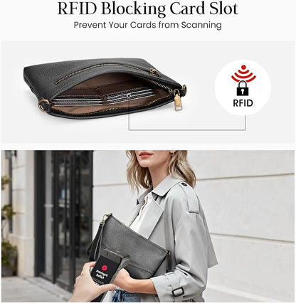befen Genuine Leather Wristlet Wallet for Women Soft RFID Leather Clutch Purse with Built in Wallet Trendy Crossbody Bag