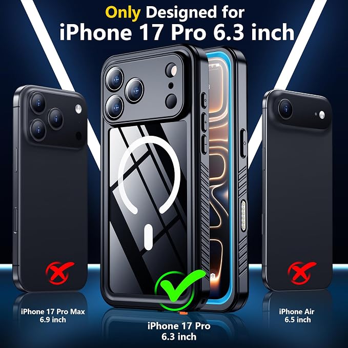 SPIDERCASE Magnetic for iPhone 17 Pro Case Waterproof,Built-in Screen & Camera Lens Protector[IP68 Waterproof] [Military Grade Shockproof] Full Body Protection Cover for iPhone 17 Pro 6.3’’,Blue