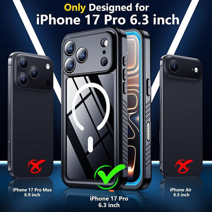 SPIDERCASE Magnetic for iPhone 17 Pro Case Waterproof,Built-in Screen & Camera Lens Protector[IP68 Waterproof] [Military Grade Shockproof] Full Body Protection Cover for iPhone 17 Pro 6.3’’,Blue