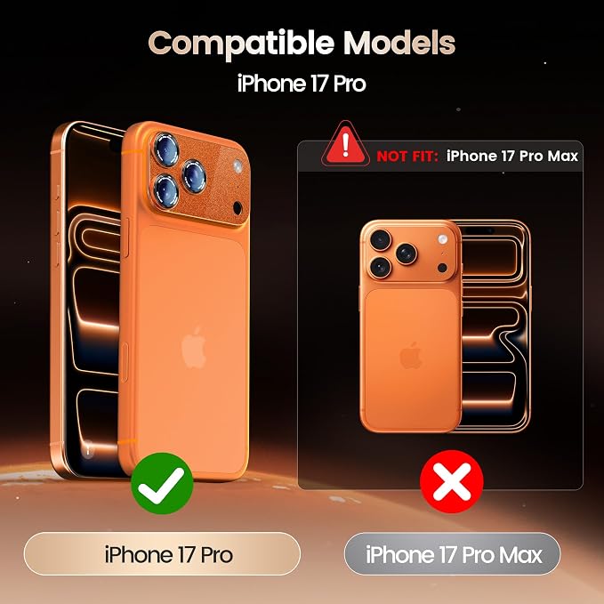 Camera Lens Protector Compatible with iPhone 17 Pro - Metal Frame Tempered Glass Cover, [Anti-Scratch] [Drop-Proof][Strong-Adhesion] Rear Camera Screen Cover- Sparkle Orange
