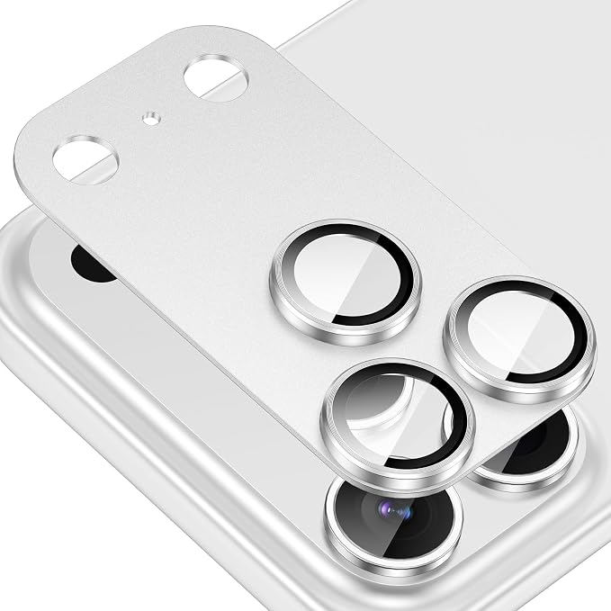 for iPhone 17 Pro Max Camera Lens Protector, [Anti-Scratch] [Ultra HD Clear] [Strong Adhesion] Metal Aluminum Alloy Tempered Glass Camera Screen Cover(Silver)