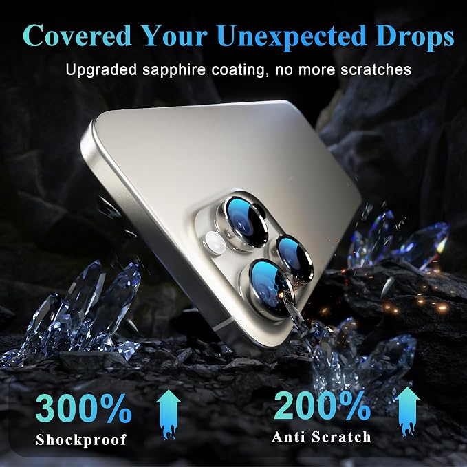YWXTW Camera Lens Protector for iPhone 16 Pro/iPhone 16 Pro Max, [1 Step Installation Tray] Tempered Glass Screen Protector Metal Individual Camera Cover Accessories (Natural Titanium-2Pack)