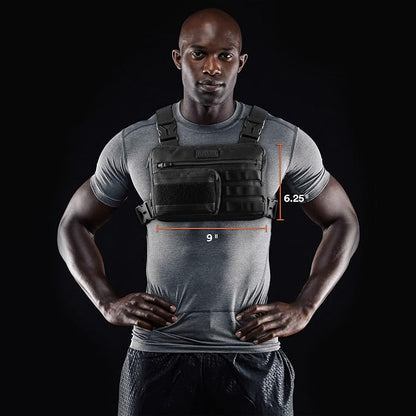 Fitdom Tactical Inspired Lightweight Running Chest Pack For Men With Built-In Phone Holder. A Sports Utility Rig Vest Made For Workouts And Outdoor
