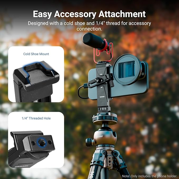 NEEWER Phone Holder with 17mm Phone Adapter & 17–37/58mm Filter Ring, Universal Adjustable Phone Tripod Mount Accessories Compatible with iPhone 17 Pro Max 16 S25 Ultra, PA047 PRO