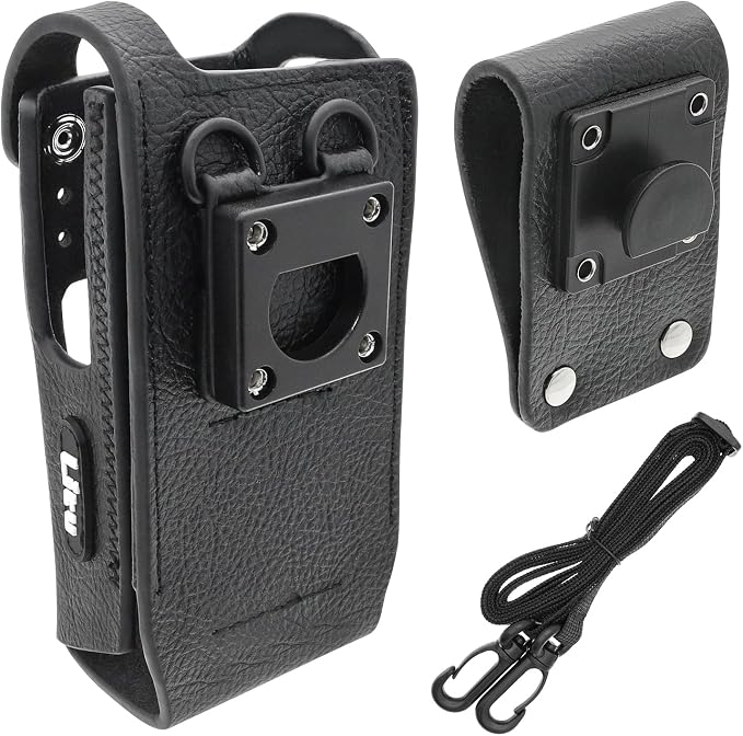 Two-Way Radio Case Leather Case with 3" Fixed Loop D-Ring for Motorola PMLN6099, PMLN6099A Black