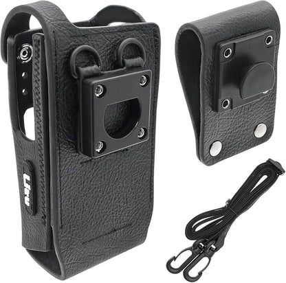 Two-Way Radio Case Leather Case with 3" Fixed Loop D-Ring for Motorola PMLN6099, PMLN6099A Black