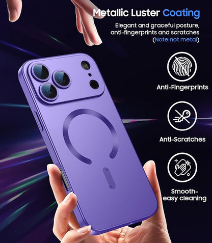 Magnetic for iPhone 17 Pro Max Case, Compatible with MagSafe, Built-in Camera Lens Protector, Slim Thin Soft Silicone Bumper Shockproof Metallic Luster Phone Case, Purple
