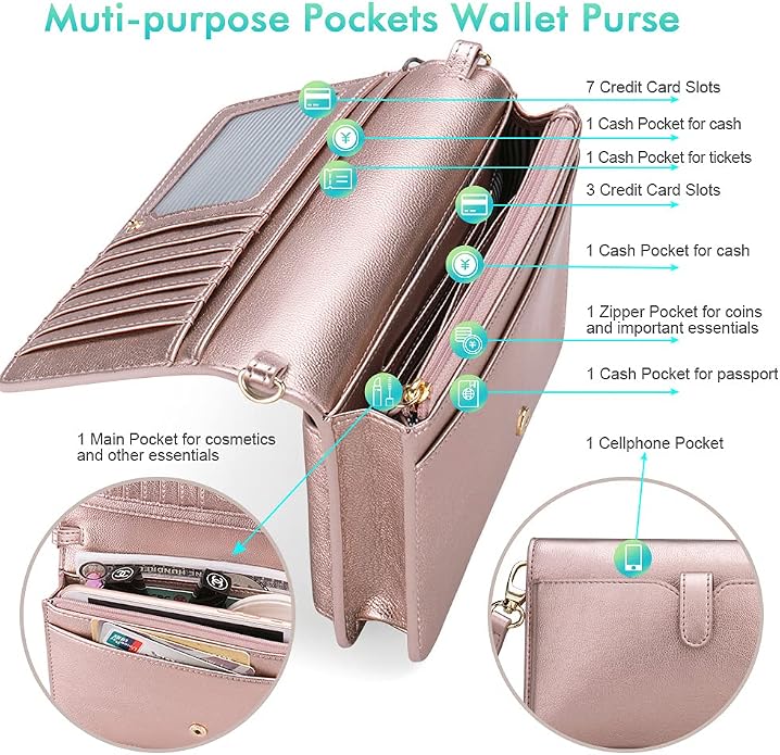 nuoku Women Small Crossbody Bag Cellphone Purse Wallet with RFID Card Slots 2 Straps Wristlet