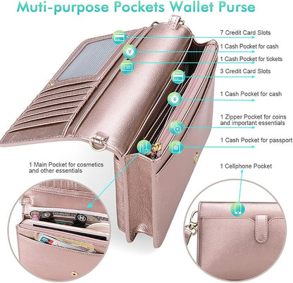 nuoku Women Small Crossbody Bag Cellphone Purse Wallet with RFID Card Slots 2 Straps Wristlet
