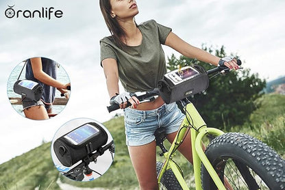 Oranlife Bike Handlebar Bag, Waterproof Phone Cycling Mount Front Bags, Bicycle Storage Bag with Removable Shoulder Strap, 6 inch Transparent Pouch, Best Gift