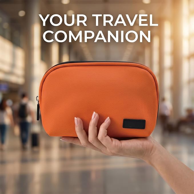 CAAORDKSO Travel Cable Organizer, Electronic Travel Organizer Case, Cord Organizer Bag, Portable Electronic Accessories Case Travel Essentials Tech Pouch for Cord, Charger, Power Bank, Earphone,Orange