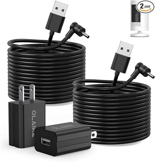 OLAIKE (2 Pack) 8m/26ft Charge Cable for Ring Stick Up Cam Battery/Plug-in & Ring Spotlight Cam Battery, Weatherproof Power Adapter Keep Charge Your Camera (No Camera), Blcak