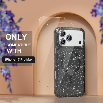 Choiche Magnetic for iPhone 17 Pro Max Case Compatible with MagSafe, Women Cute Glitter Sparkly Phone Case with Diamond Camera Lens Protectors, Military-Grade Drop Protection 6.9" (Black)