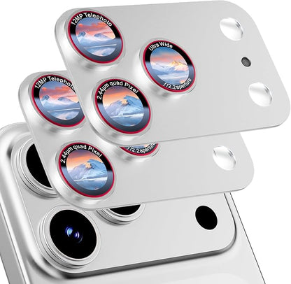 9H High-alumina Tempered Glass Camera Lens Protector for iPhone 17 Pro Lens , Military-Grade Shatterproof with Strong Adsorption, Full Coverage Case-Friendly Cover (Silver, iPhone 17 Pro - 2 Pack)