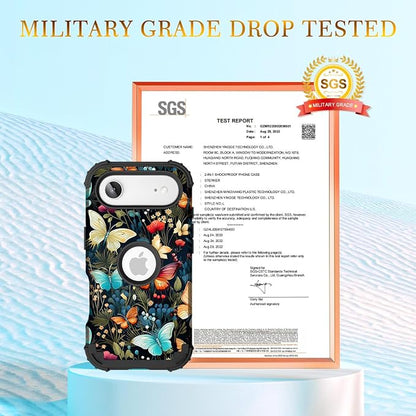 Hocase for iPhone Air Case 6.5", Heavy Duty Shockproof Protection Soft Silicone Rubber+Hard Plastic Bumpers Hybrid Protective Case for iPhone Air 2025 - Joyful Butterfly