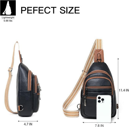 Leresas Sling Bag for Women Crossbody Fanny Cross Body Handbag Sling Purse Vegan Leather Trendy Gifts Travel Shoulder Bag Anti Theft Brown/Black