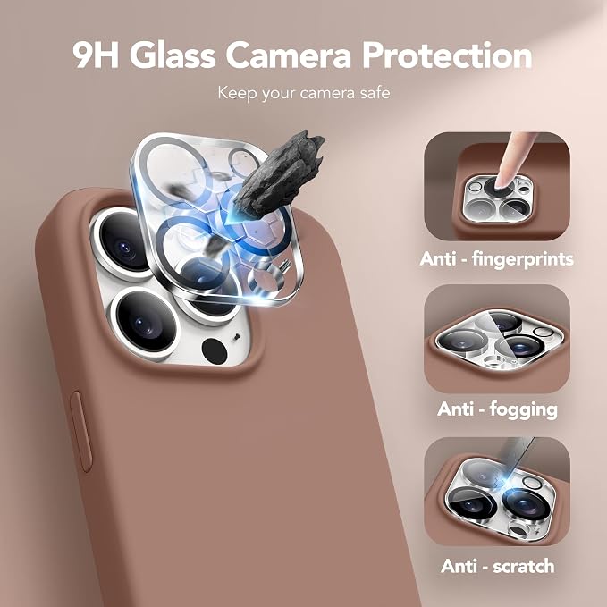 GONEZ for iPhone 15 Pro Max Case Silicone, Compatible with Magsafe, Camera Protector + Screen Protector, Soft Anti-Scratch Microfiber Lining, Liquid Silicone Shockproof Phone Cover, Brown