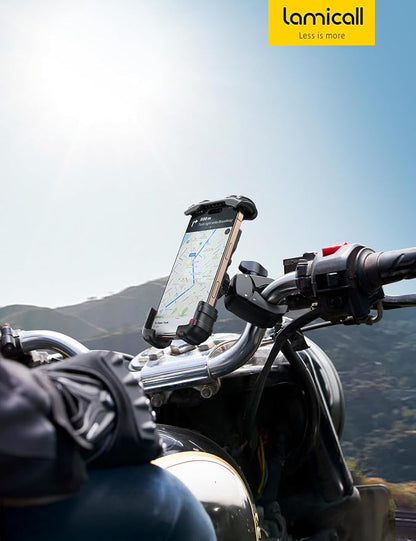 Lamicall Bike Phone Holder Mount - [Lockable & Rotating] Motorcycle Handlebar Phone Mount Clamp, Gifts, E-Bike, ATV Scooter Phone Clip for iPhone Air 17 16 15 14 Pro Max Plus, S20, 4.7-6.8" Cellphone