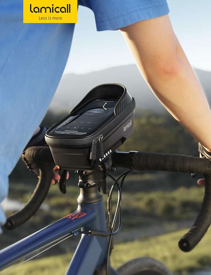 Lamicall 2 Pack Bike Frame Bag Waterproof - [1s Release] [2 in 1] Bike Phone Bag, Bike Phone Holder Mount, Bicycle Top Tube Bag, Cycling Pouch with Rain Cover, Bike Accessories for Phones Under 7"
