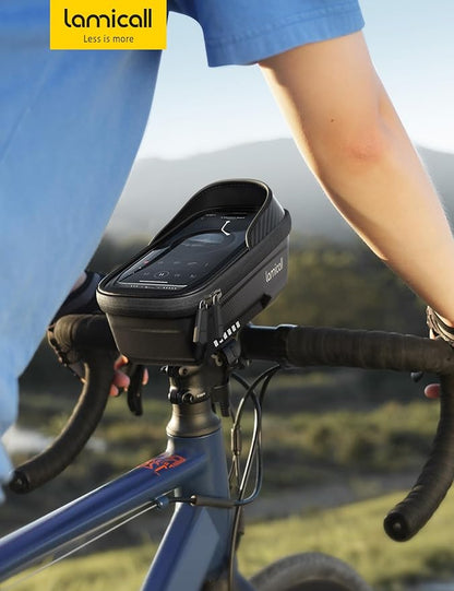 Lamicall 2 Pack Bike Frame Bag Waterproof - [1s Release] [2 in 1] Bike Phone Bag, Bike Phone Holder Mount, Bicycle Top Tube Bag, Cycling Pouch with Rain Cover, Bike Accessories for Phones Under 7"
