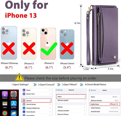 Wallet Case for iPhone 13 with Card Holder/Crossbody Wallet/Strap| RFID Blocking | Magnetic | Kickstand | Detachable | PU Leather Phone Case for iPhone 13,6.1 in,Purple