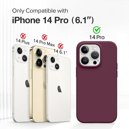 GONEZ for iPhone 14 Pro Case, Compatible with Magsafe, with Screen Protector + Camera Lens Protector, Soft Anti-Scratch Microfiber Lining, Shockproof Liquid Silicone Phone Cover, Wine Red