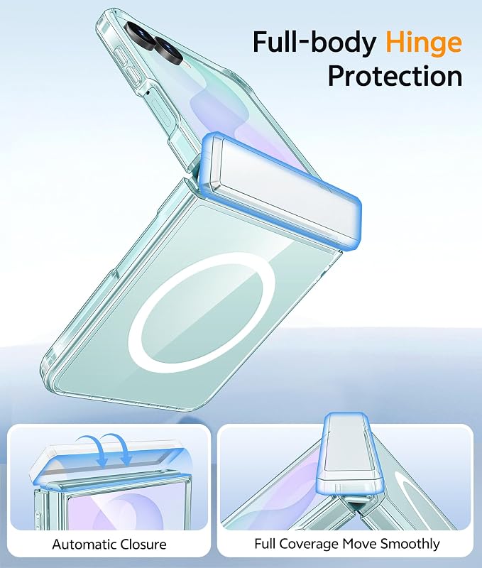 FNTCASE for Samsung Galaxy Z Flip 8 Case, Fit for Magsafe, Screen Protector | Hinge Protection, Anti Yellowing Magnetic Back, 18FT Military Grade Drop Proof, Protective Phone Cover, Transparent