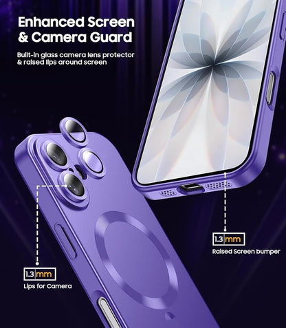 Magnetic for iPhone 17 Case [Compatible with MagSafe][Built-in Camera Lens Protector] Slim Thin Soft Silicone Bumper Shockproof Metallic Luster Phone Case (Purple)