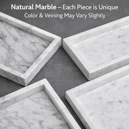 Natural White Marble Tray for Bathroom | Kitchen | Vanity | Desktop, Stone Organizer for Coffee Table, Dresser, Nightstand, Candles, Soap, Towel, Plant, Jewelry (10" x 6"), Rectangular