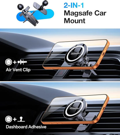 Romuto for MagSafe Car Mount Vent【Strong Magnets】 Magnetic Phone Holder for Car Phone Holder Magnetic Phone Mount Air Vent Clip Cell Phone Holders for Your Car Mount for iPhone 17 Pro Max 16 15 14 13