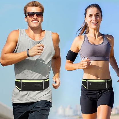 SooGree Men Women Running Belt Fanny Pack,Reflective Workout Sport Waist Pack Bag,Running Phone Holder Belt with Water Bottle Holder, Ideal for Running,Walking,Cycling,Gym Workouts (GSP1189-Green)