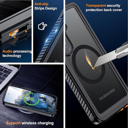 Hualele for Samsung Galaxy S26 Case Waterproof, Compatible with MagSafe, Built in Lens & Screen Protector Rugged Full Body Military Grade Drop Protection IP68 Underwater Cover for Galaxy S26 5G Black