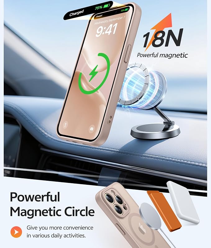 FNTCASE for iPhone 14 Pro Case: [Compatible with Magsafe] Translucent Matte Cases with [Full Camera Protection] [Screen Protector] Military Grade Shockproof Protective Phone Cover - Desert Gold