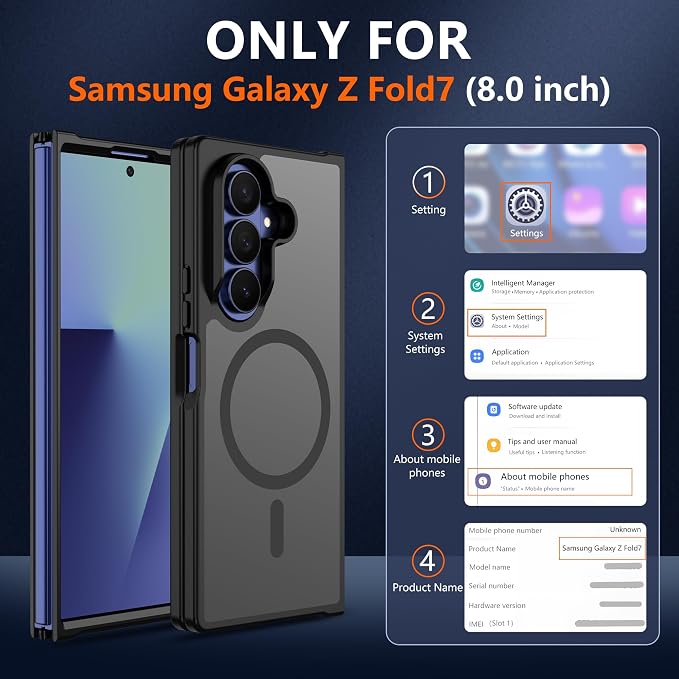 Pilaru for Samsung Galaxy Z Fold 7 case [Compatible with Magsafe] Translucent Matte Magnetic Phone Case,Slim Thin Duty Shockproof Protection Z Fold 7 Cover-Black