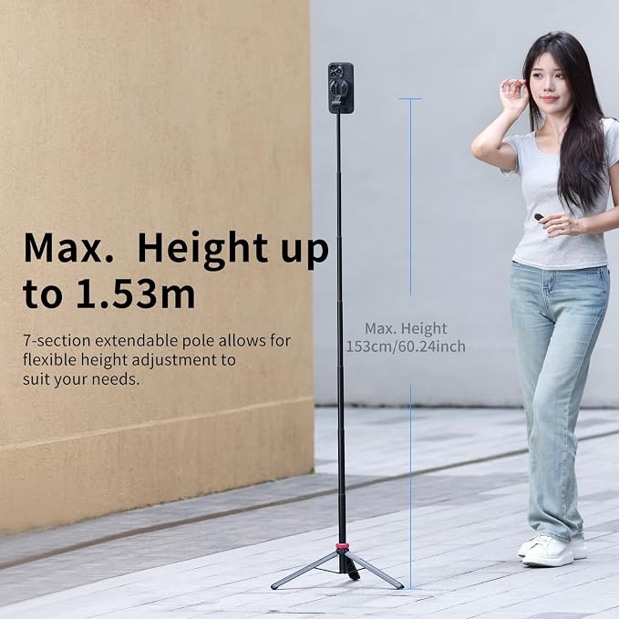 Ulanzi MT-84 Phone Tripod, 61" Magnetic Selfie Stick With Remote for iPhone 15/14/13/12 Series, Extendable Cell Phone Stand, Portable iPhone Holder for Selfie/Photo/Live/Vlog