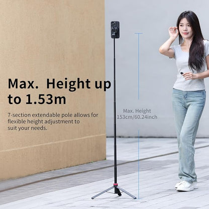 Ulanzi MT-84 Phone Tripod, 61" Magnetic Selfie Stick With Remote for iPhone 15/14/13/12 Series, Extendable Cell Phone Stand, Portable iPhone Holder for Selfie/Photo/Live/Vlog