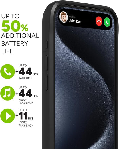 Mophie Juice Pack iPhone 15 Pro Battery Case - Legendary Power & Protection - Up to 50% Extra Battery, 6ft Drop Safety, Eco-Friendly Design, Black