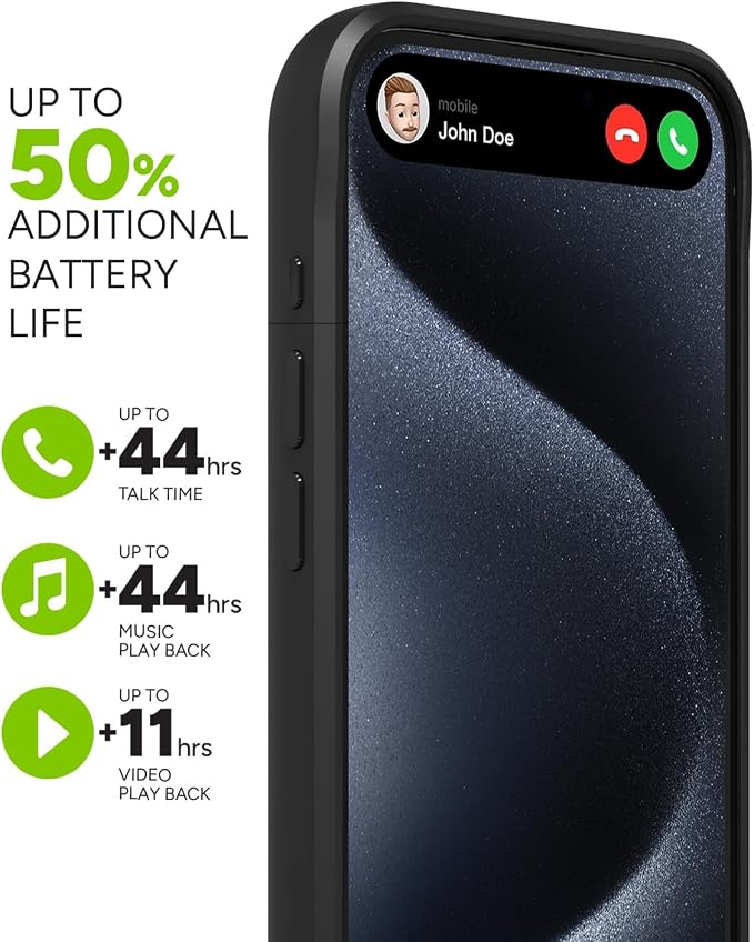 Mophie Juice Pack iPhone 15 Pro Max Battery Case - Legendary Power & Protection - Up to 50% Extra Battery, 6ft Drop Safety, Eco-Friendly Design, Black