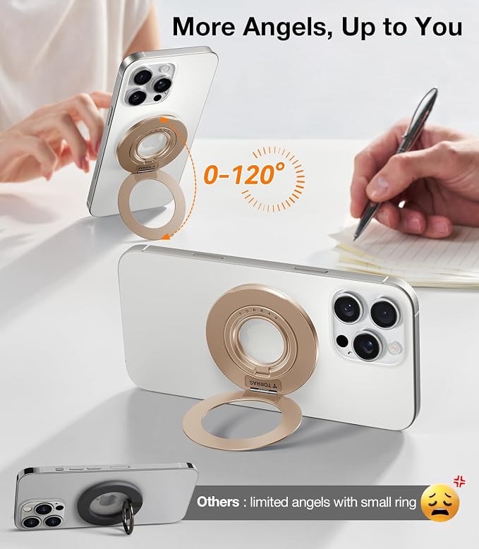 TORRAS Upgrade Gen2.0 (Dual-Ring) Fit for MagSafe Phone Grip Ring Holder, Kickstand Magnetic, Compatible with MagSafe Accessories for iPhone 17/16/15/14/13/12/11 Samsung, Google, Android, Desert Gold