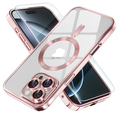 Misea Magnetic for iPhone 16 Pro Case Compatible with MagSafe [Never Yellowing] [Military Grade Drop Protection] Full Camera Lens Protector Plating Soft Clear Phone Case for Women 6.3", Pink