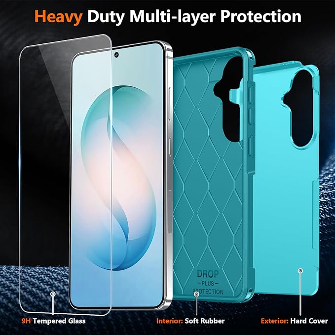 SPIDERCASE Designed for Samsung Galaxy S26 Plus Case, [10 FT Military Grade Drop Protection], 2 Pack [Tempered Glass Screen Protector+Camera Lens Protector] Heavy Duty Shockproof Case, Light Blue