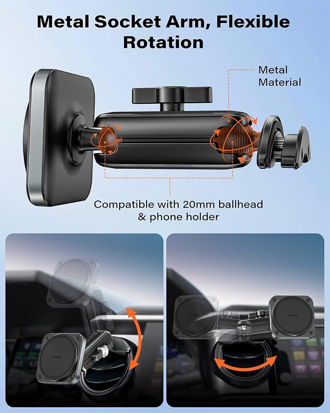APPS2Car Magnetic Car Mount for Tacoma 2016-2023 & 2014-2021Tundra, Air Vent Phone Holder Compatible with iPhone 12-17 Series & MagSafe Case, 25N Magnetic Force, Metal 20mm Ball Socket Arm