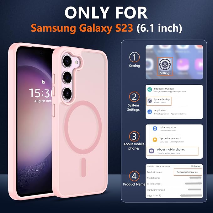 Pilaru for Samsung Galaxy S23 Case [Compatible with Magsafe] Translucent Matte Magnetic S23 Phone Case,SlimThin Duty Shockproof Protection Cover with 2pc HD Screen Protector for S23-Pink
