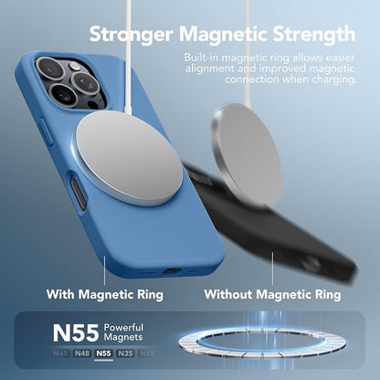 GONEZ Magnetic for iPhone 16 Pro Case, Compatible with MagSafe, [Screen Protector + Camera Lens Protector], Silicone Shockproof Anti-Scratch Protective Phone Case 6.3 inch, Lake Blue
